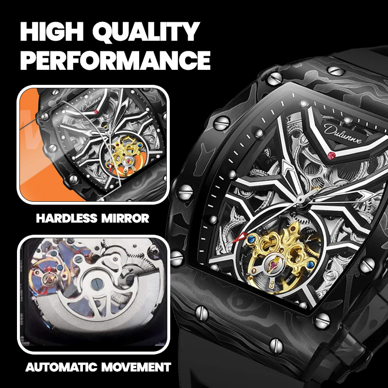 3ATM Gold Plated Movement Automatic Mechanical Tourbillon Swiss Watch for Men