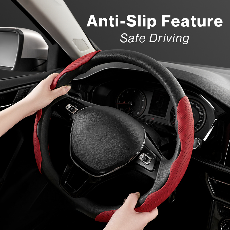 Nappa Leather Microfiber Anti-Slip Car Steering Wheel Cover Universal Fit