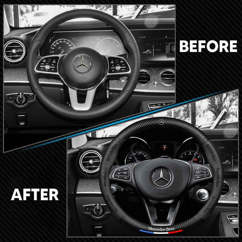 Anti Slip 3D Embossed Carbon Fiber Leather Car Steering Wheel Cover Universal Fit