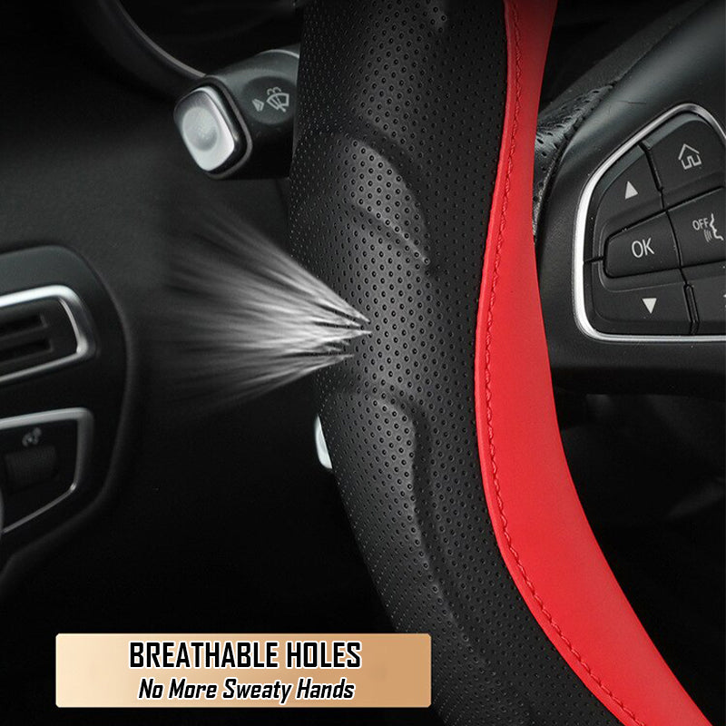 Breathable Anti Slip Leather Car Steering Wheel Cover Universal Fit