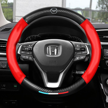 Anti Slip 3D Embossed Carbon Fiber Leather Car Steering Wheel Cover Universal Fit